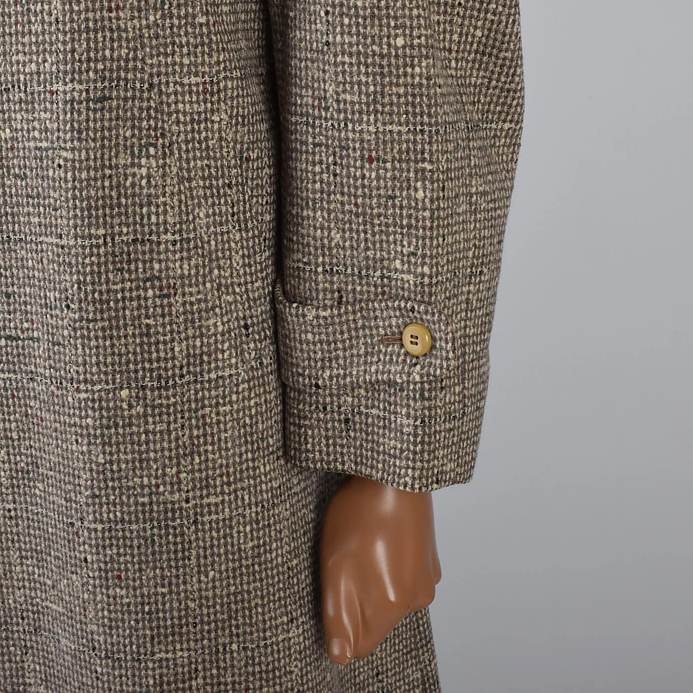 1950s Mens Chunky Wool Tweed Coat with Windowpane Fleck