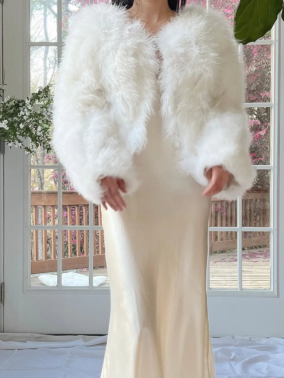 1950s White Feather Jacket/Coat - S/M