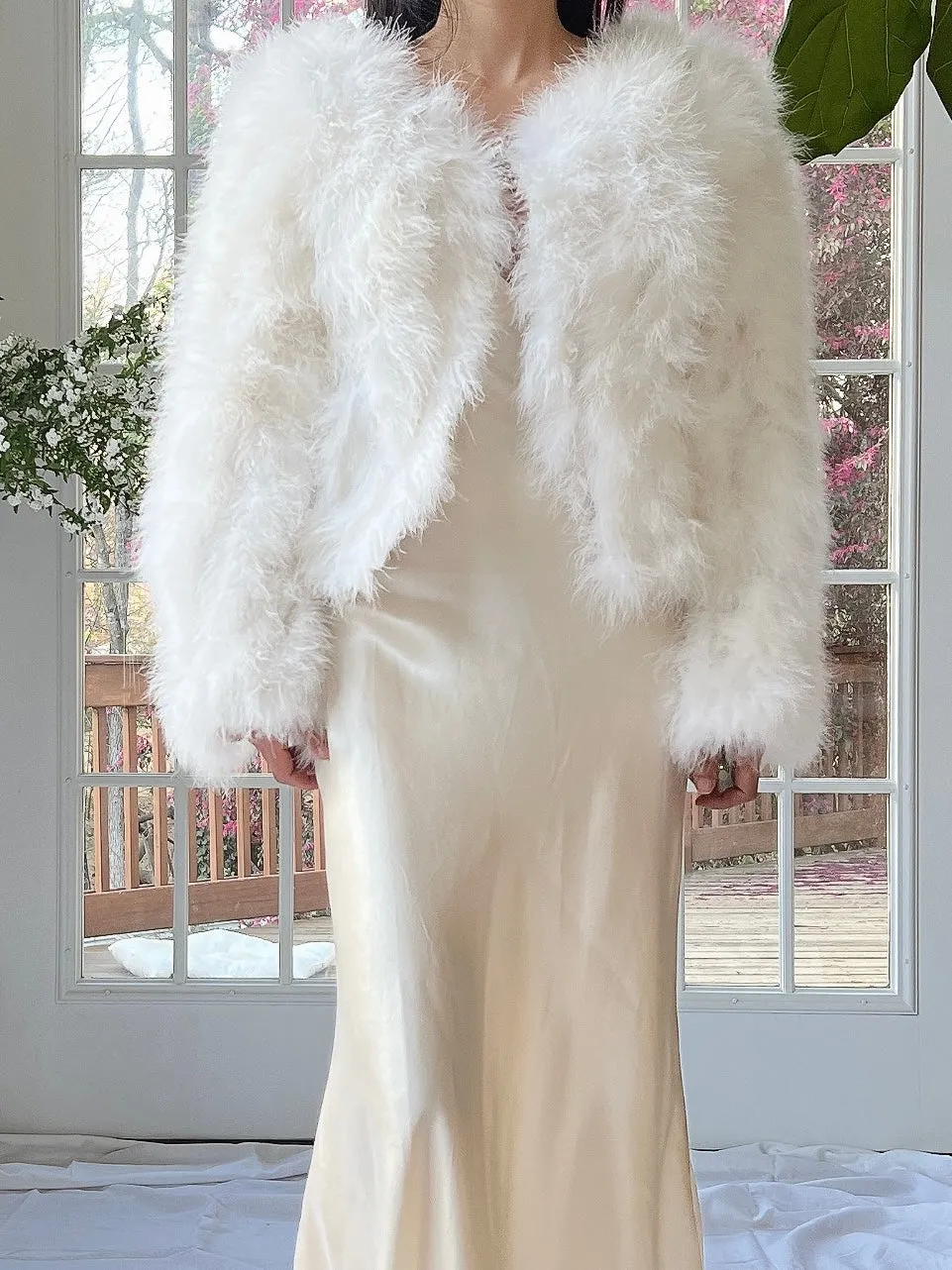 1950s White Feather Jacket/Coat - S/M