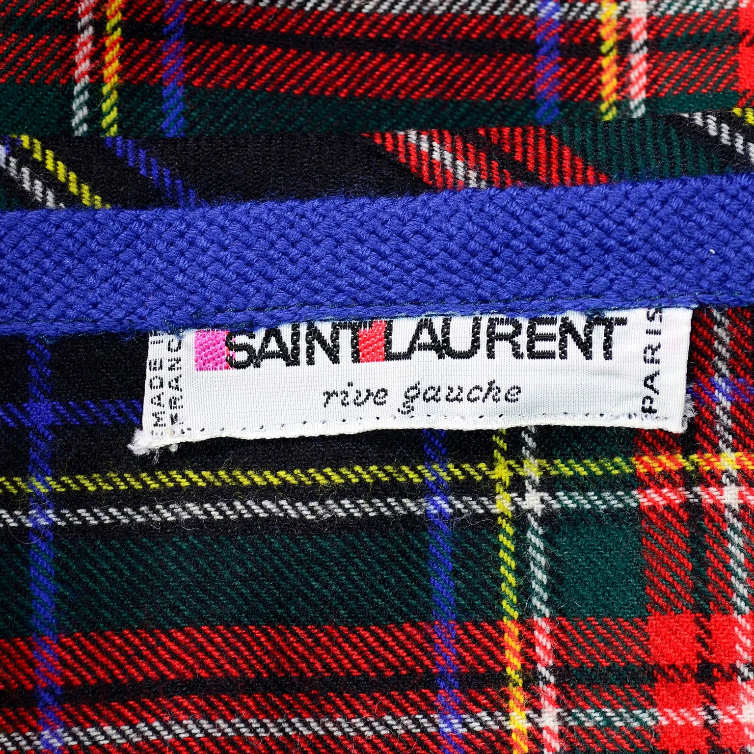 1970's Yves Saint Laurent Vintage Skirt in Red & Blue Plaid Wool