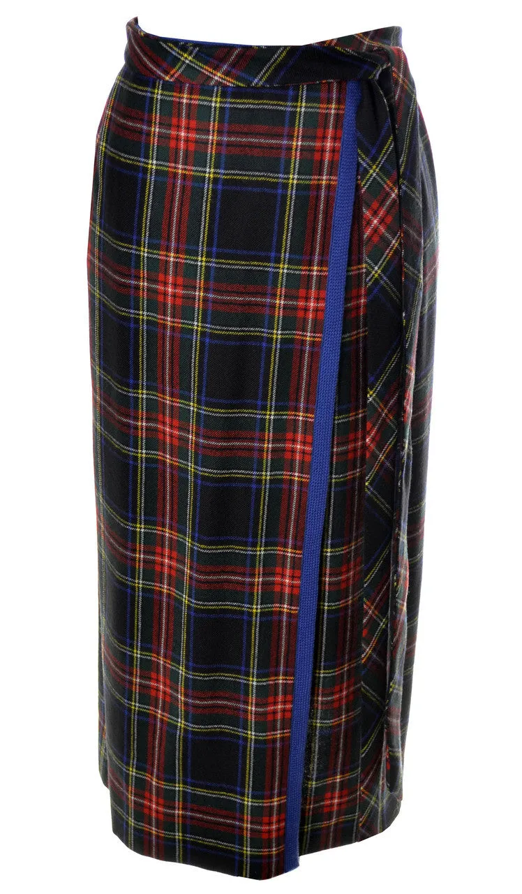 1970's Yves Saint Laurent Vintage Skirt in Red & Blue Plaid Wool