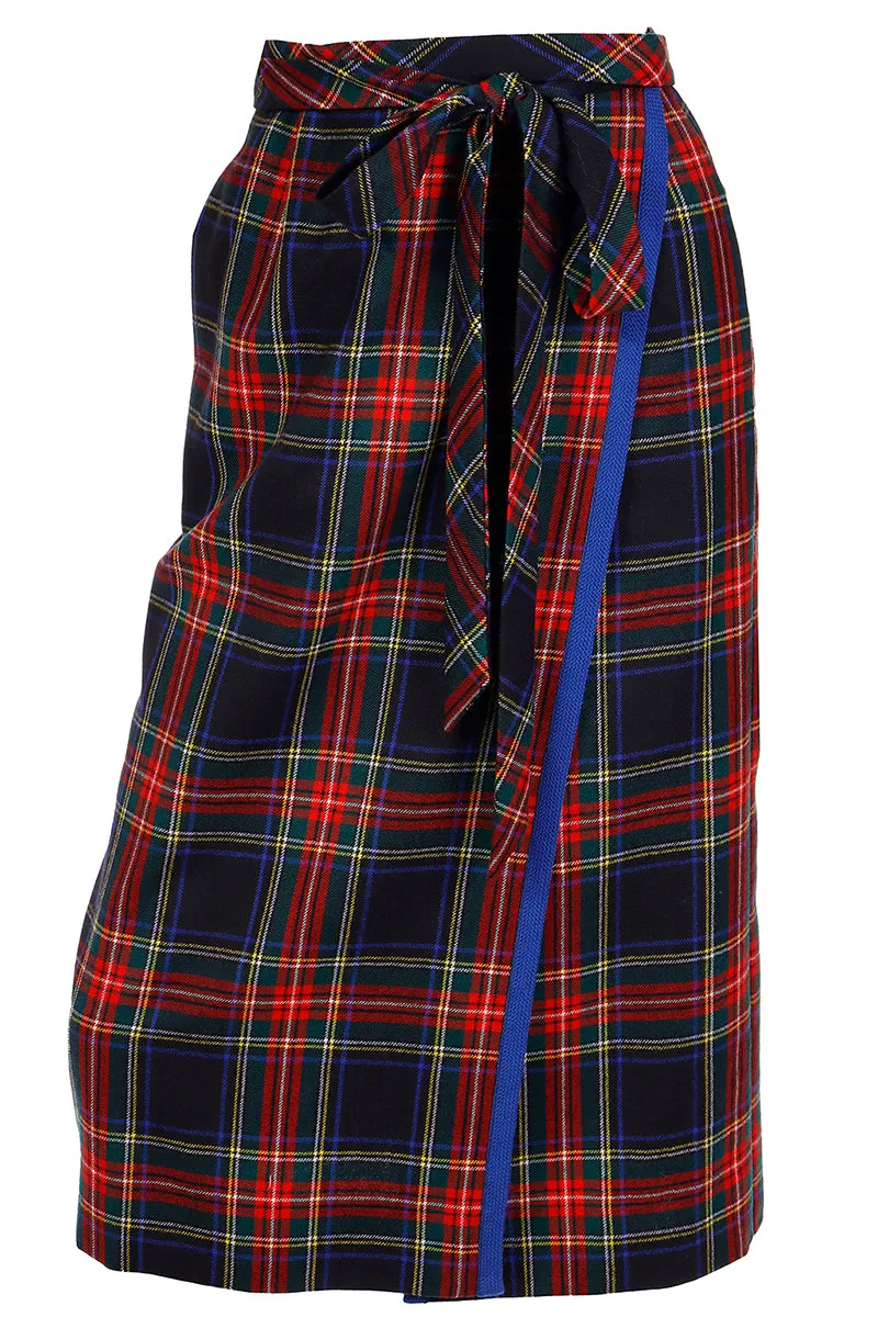 1970's Yves Saint Laurent Vintage Skirt in Red & Blue Plaid Wool