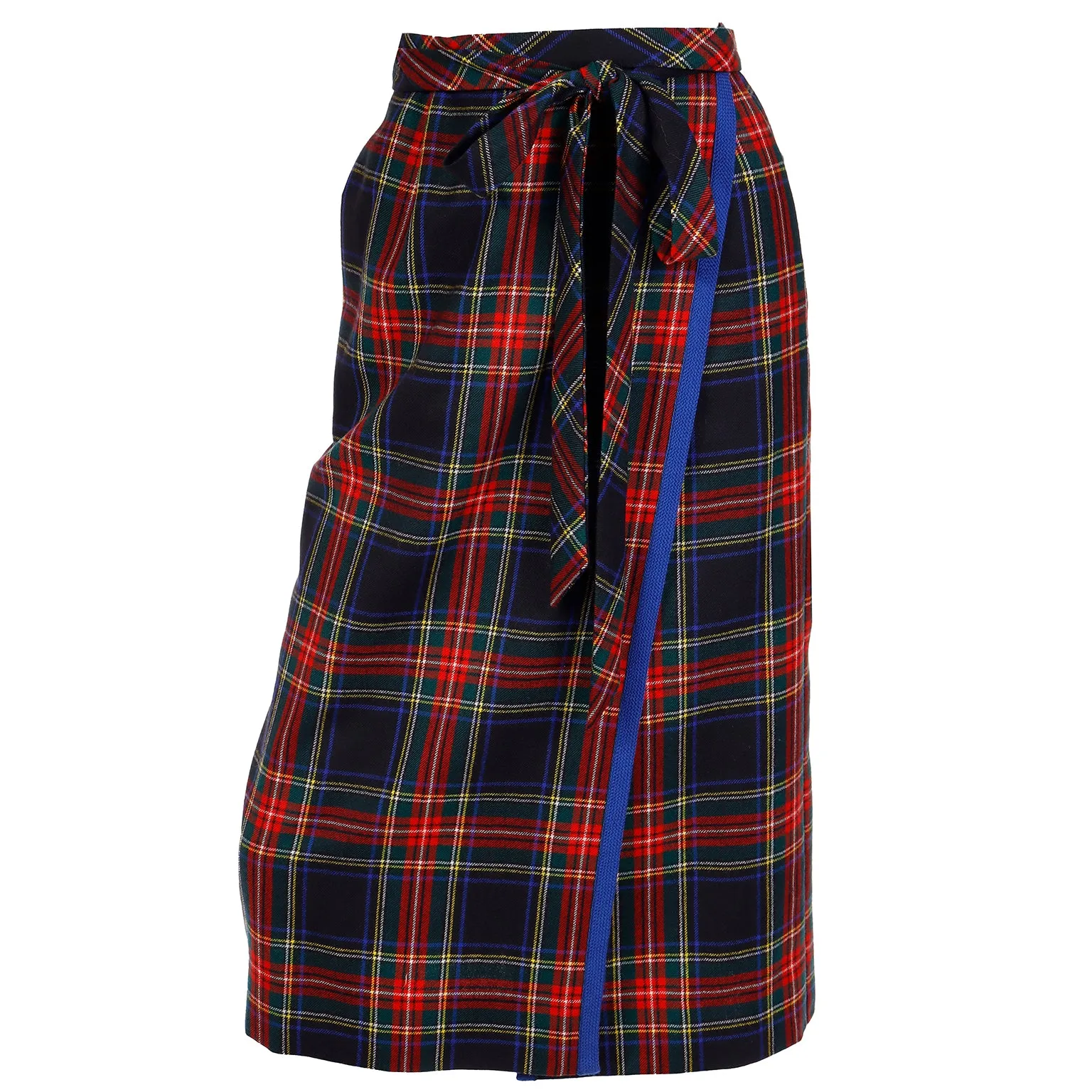 1970's Yves Saint Laurent Vintage Skirt in Red & Blue Plaid Wool