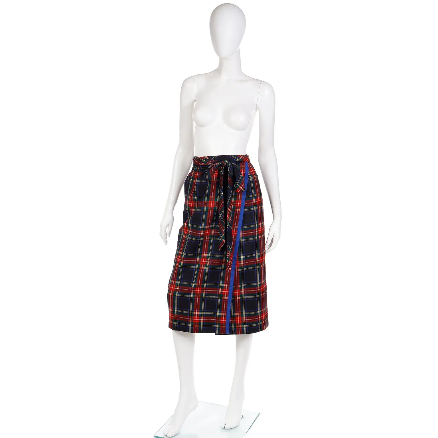 1970's Yves Saint Laurent Vintage Skirt in Red & Blue Plaid Wool