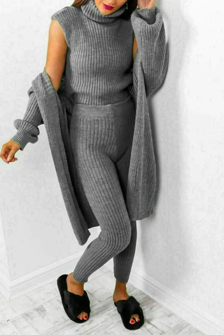 3 Piece Chunky Knit Pants Set