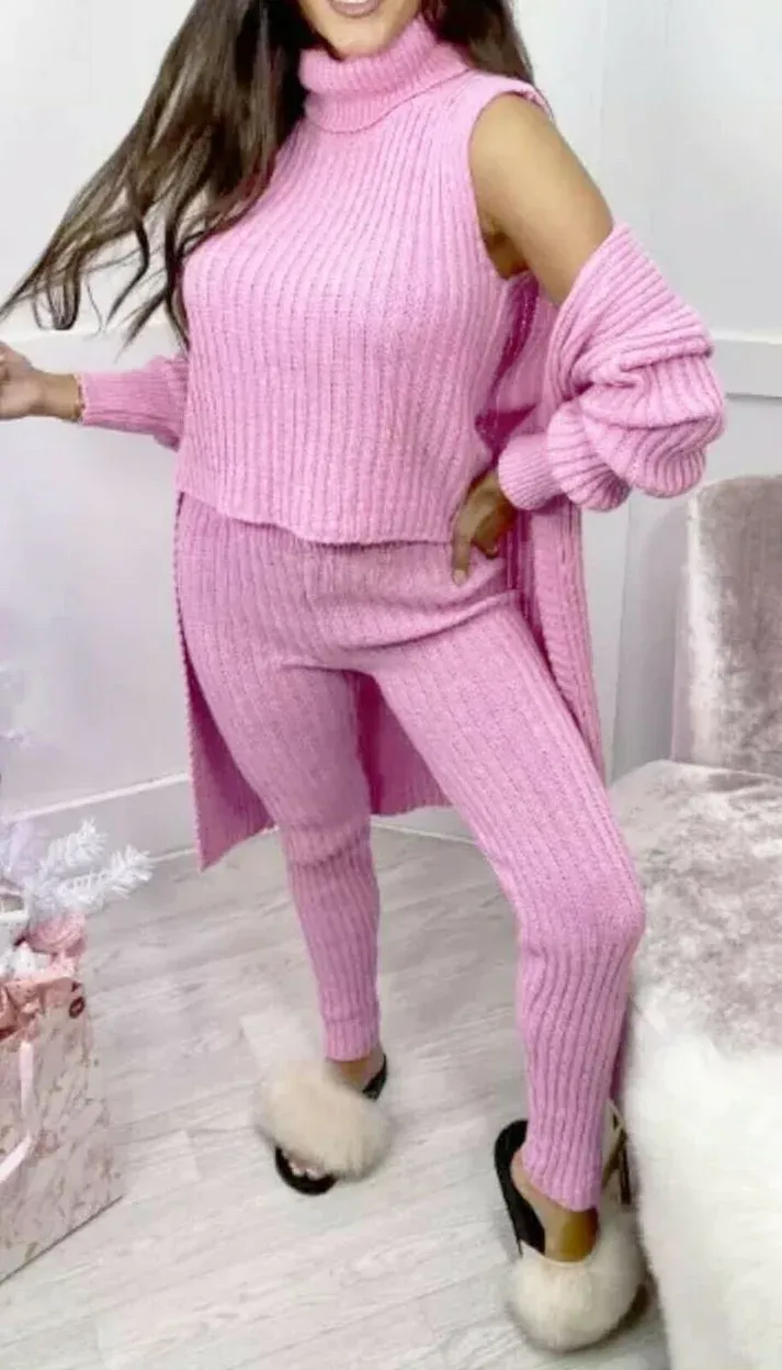 3 Piece Chunky Knit Pants Set