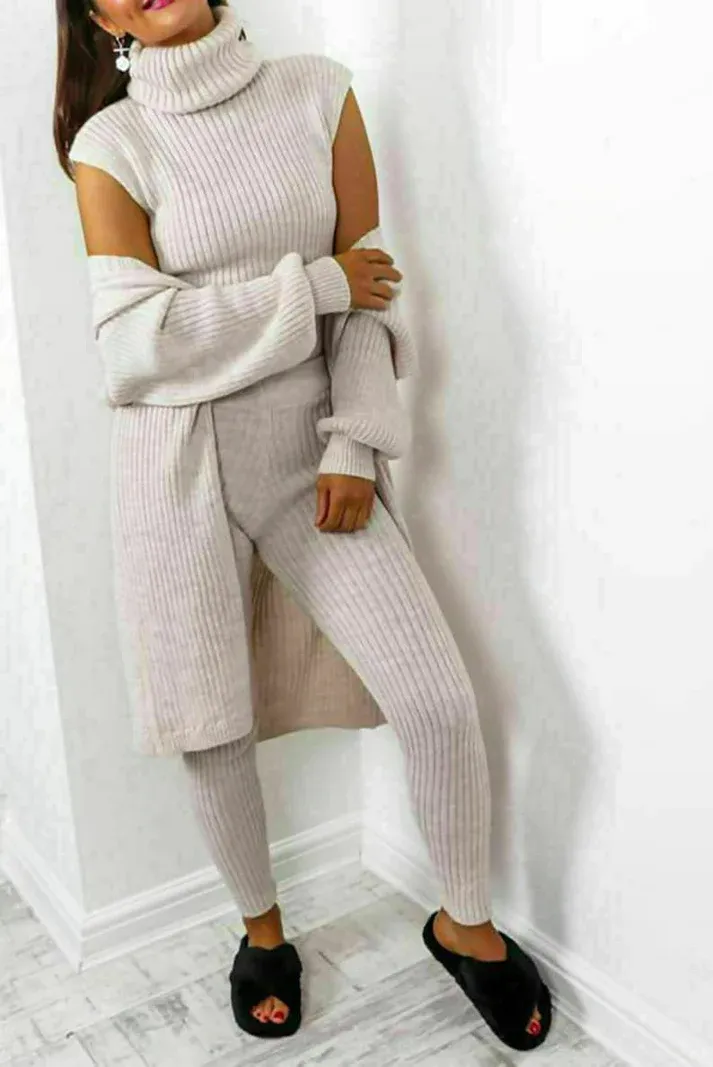 3 Piece Chunky Knit Pants Set