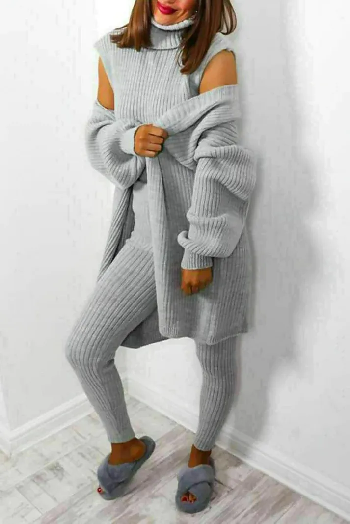 3 Piece Chunky Knit Pants Set