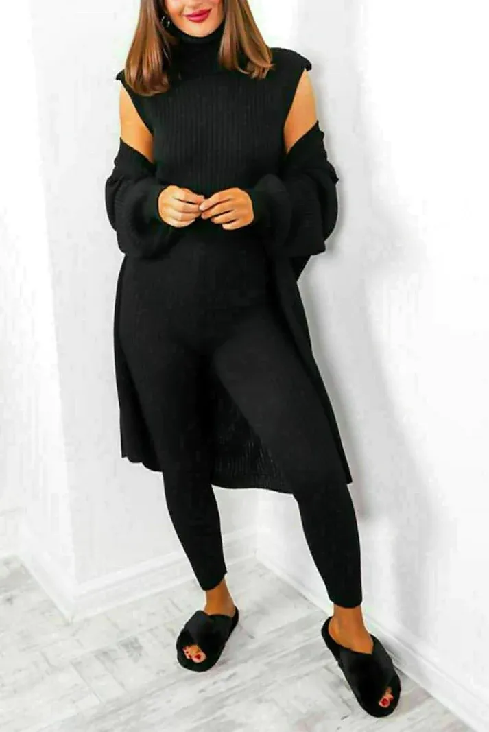 3 Piece Chunky Knit Pants Set