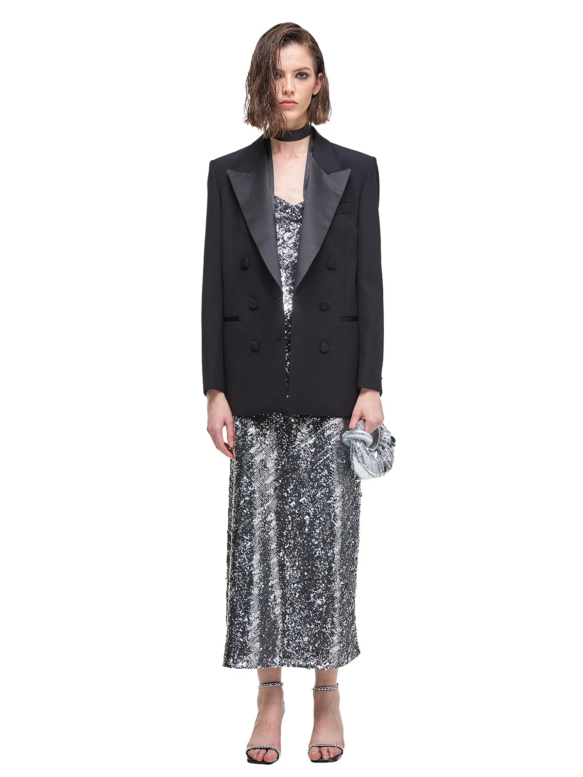 Acetate Panelled Satin Avant-Garde Suit Jacket