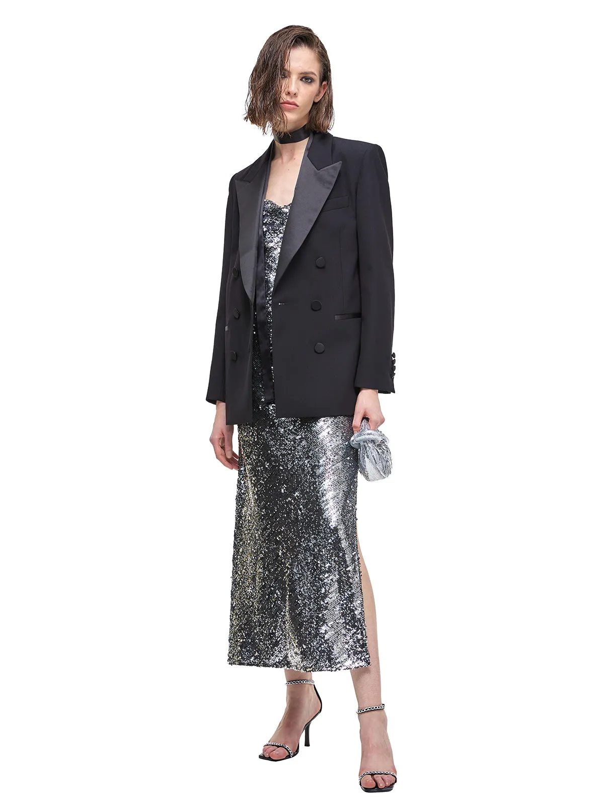 Acetate Panelled Satin Avant-Garde Suit Jacket