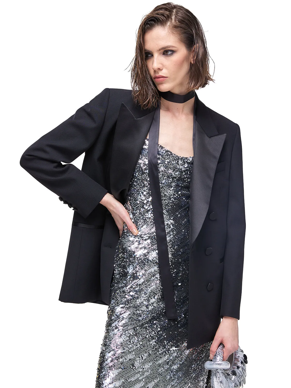 Acetate Panelled Satin Avant-Garde Suit Jacket