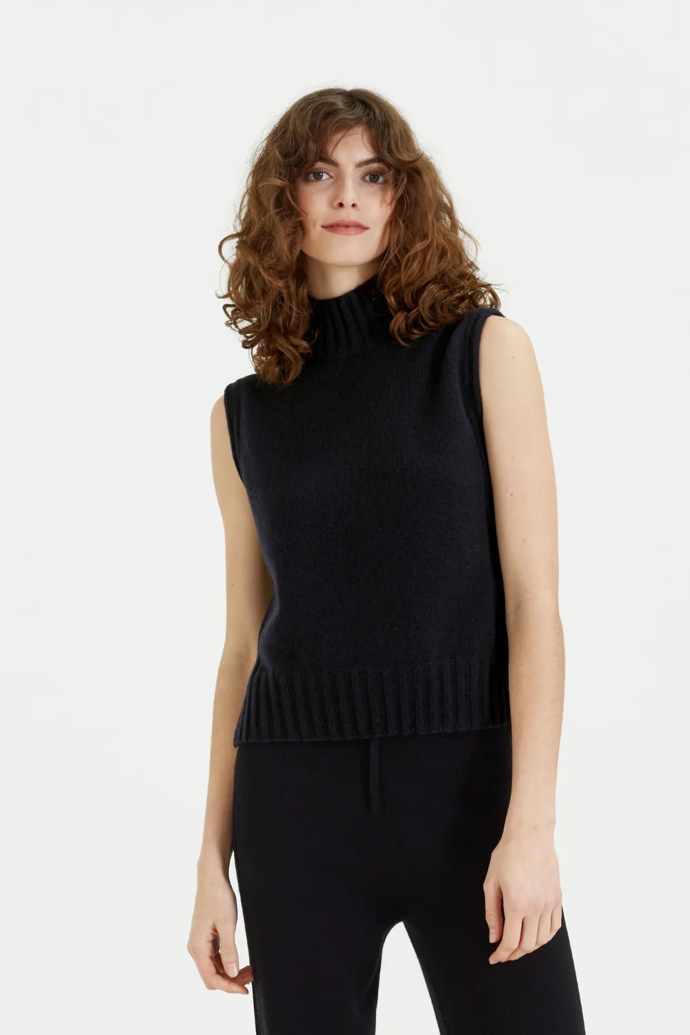 Black Cashmere Funnel Tank