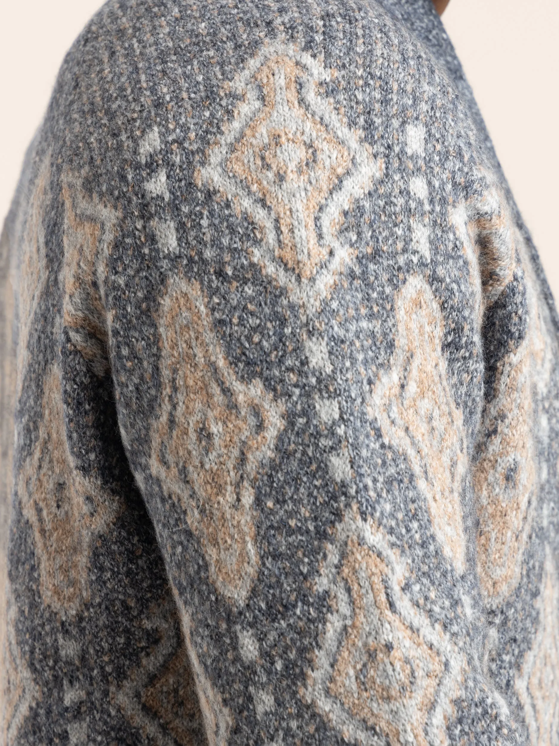 Blue Geometric Jacquard Cardigan