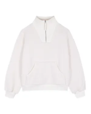 Borg Quarter Zip Funnel Sweatshirt - Cream