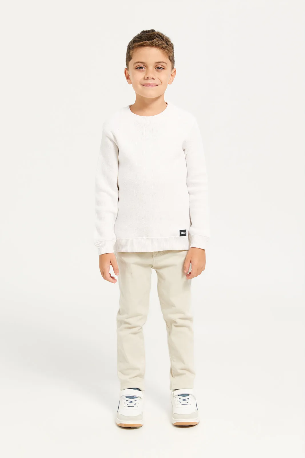 Boys White Snow Look Crew Neck Pullover