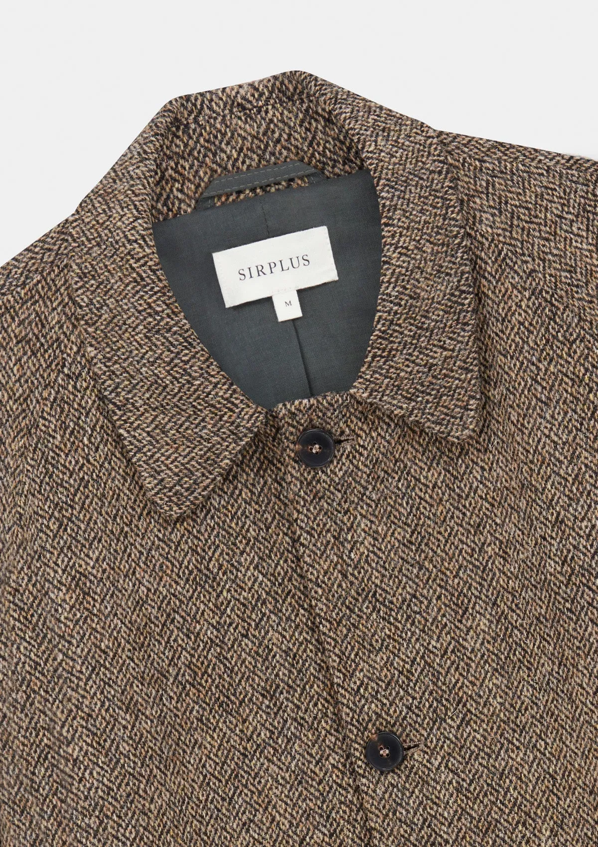 Brown Harris Tweed Herringbone Wool Raglan Overcoat