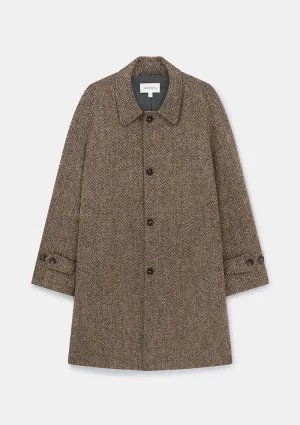 Brown Harris Tweed Herringbone Wool Raglan Overcoat