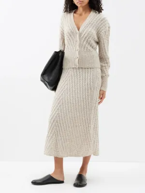 Cable-knit Midi Skirt and Cardigan