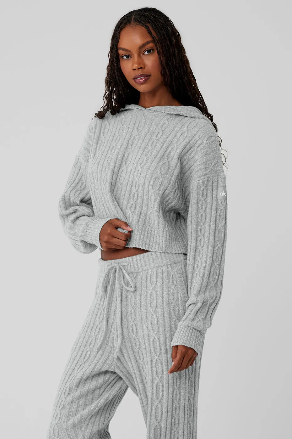 Cable Knit Winter Bliss Hoodie - Athletic Heather Grey