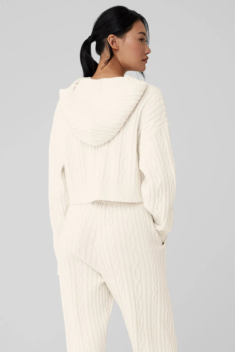 Cable Knit Winter Bliss Hoodie - Ivory