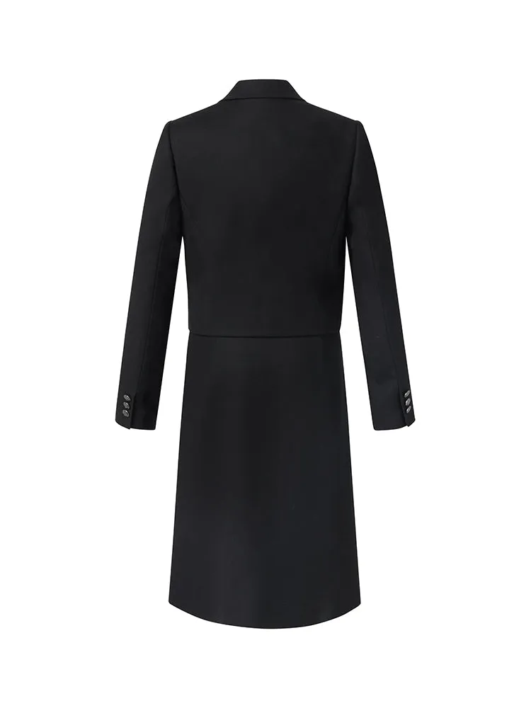 Cashmere Wool Blend V-Neck Blazer And Midi Skirt Two-Piece Set