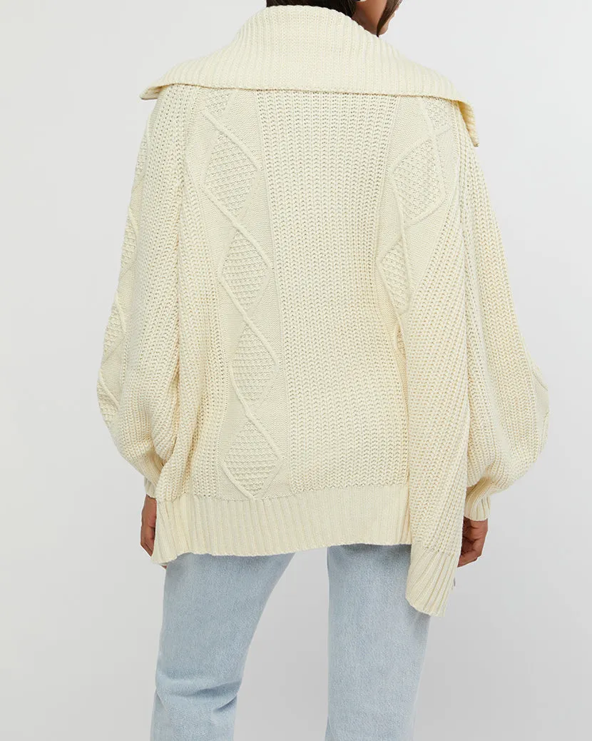 Chunky Cable Knit Zip Up Sweater