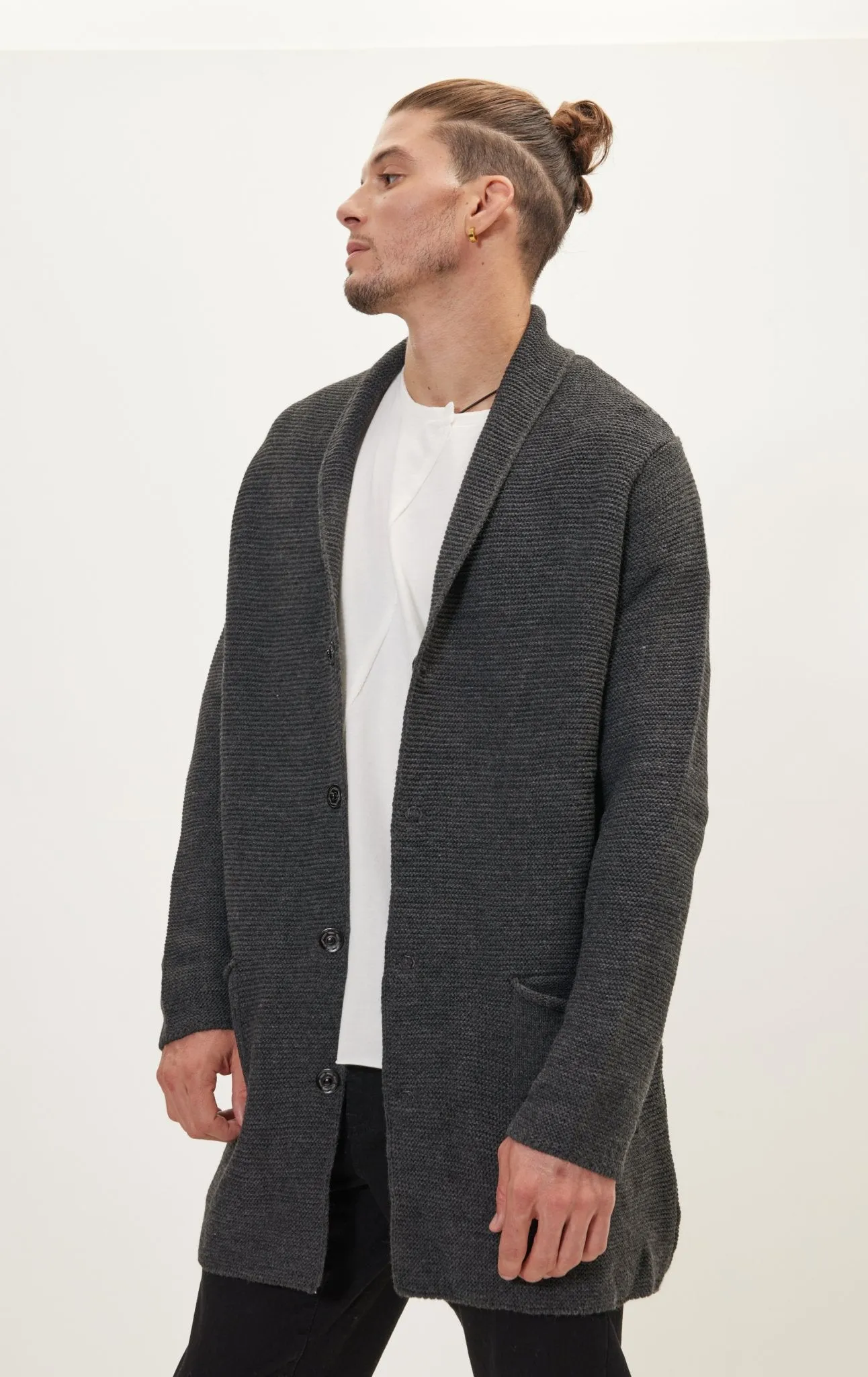 Classic Minimalist Shawl Cardigan - Anthracite