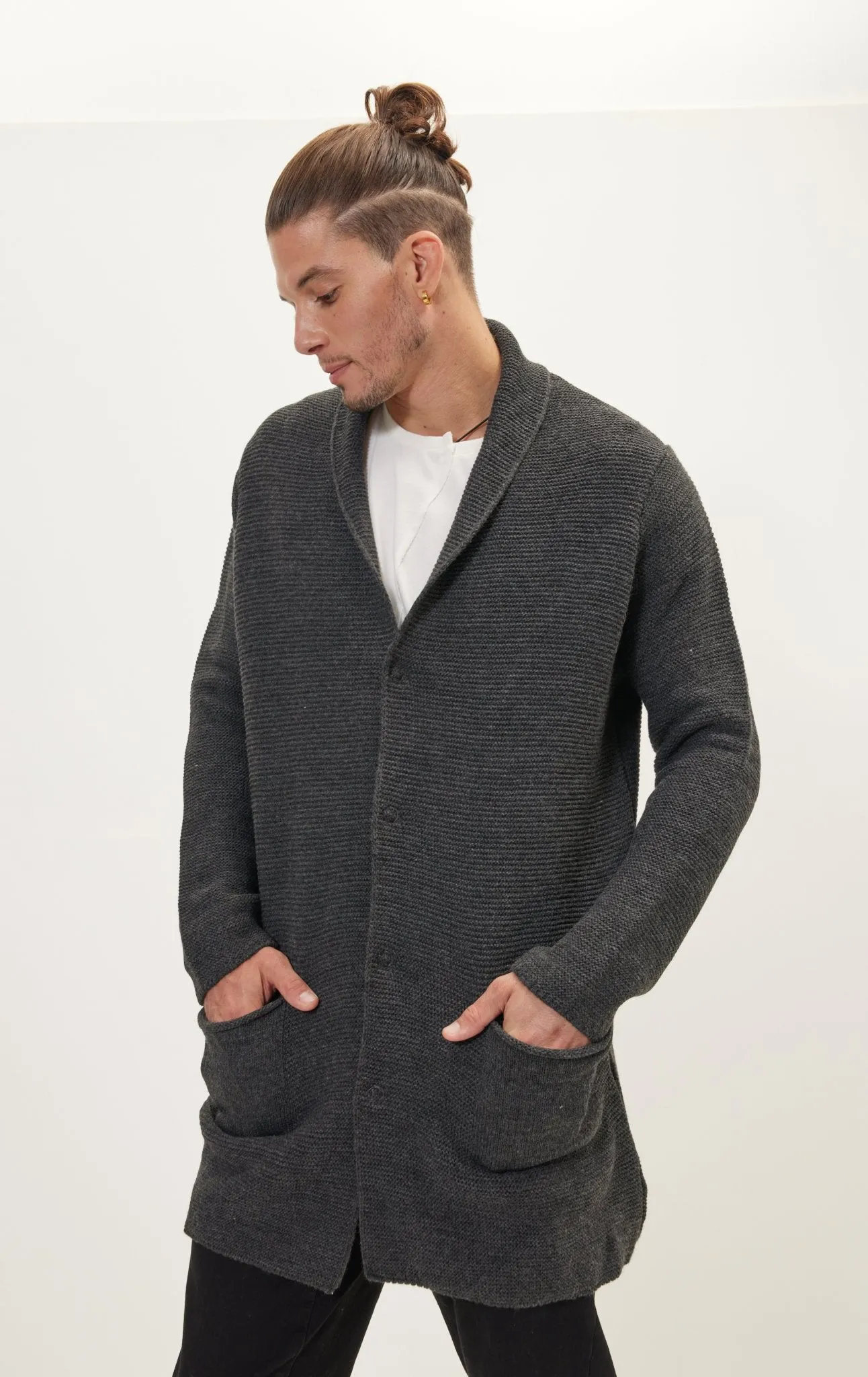 Classic Minimalist Shawl Cardigan - Anthracite