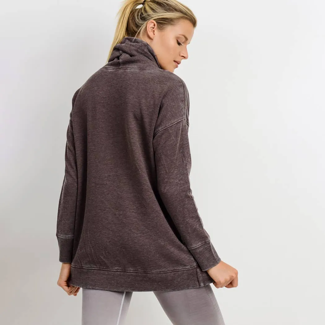 Cowl Neck Overlay Sweater-Raisin