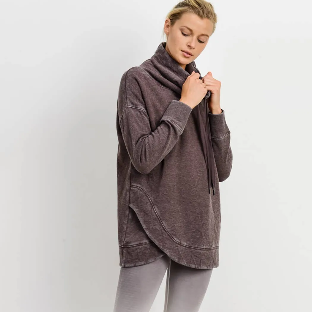 Cowl Neck Overlay Sweater-Raisin