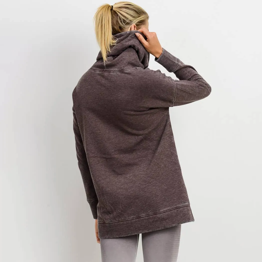 Cowl Neck Overlay Sweater-Raisin