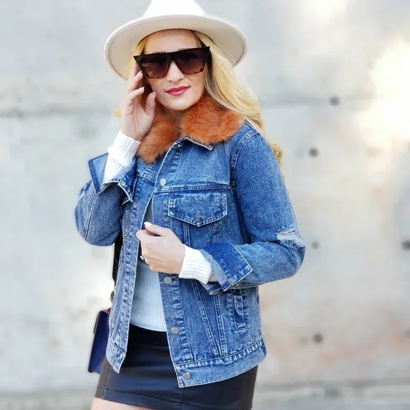 Denim Jacket with Faux Fur