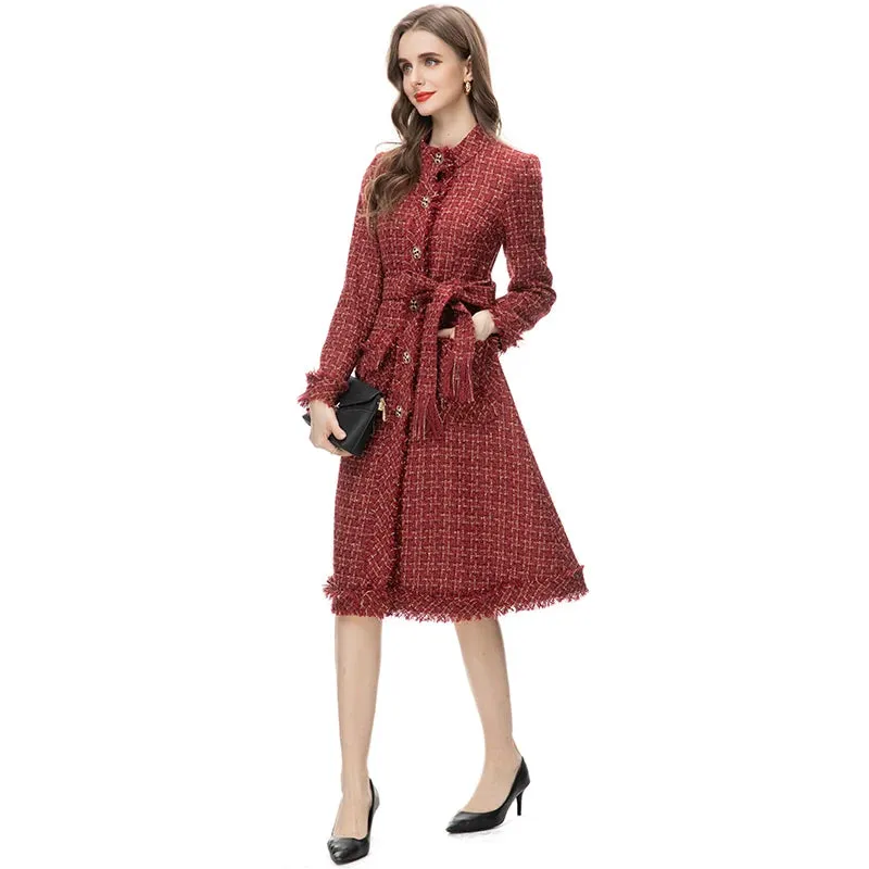 Diamond Buttons Plaid Tweed Coat