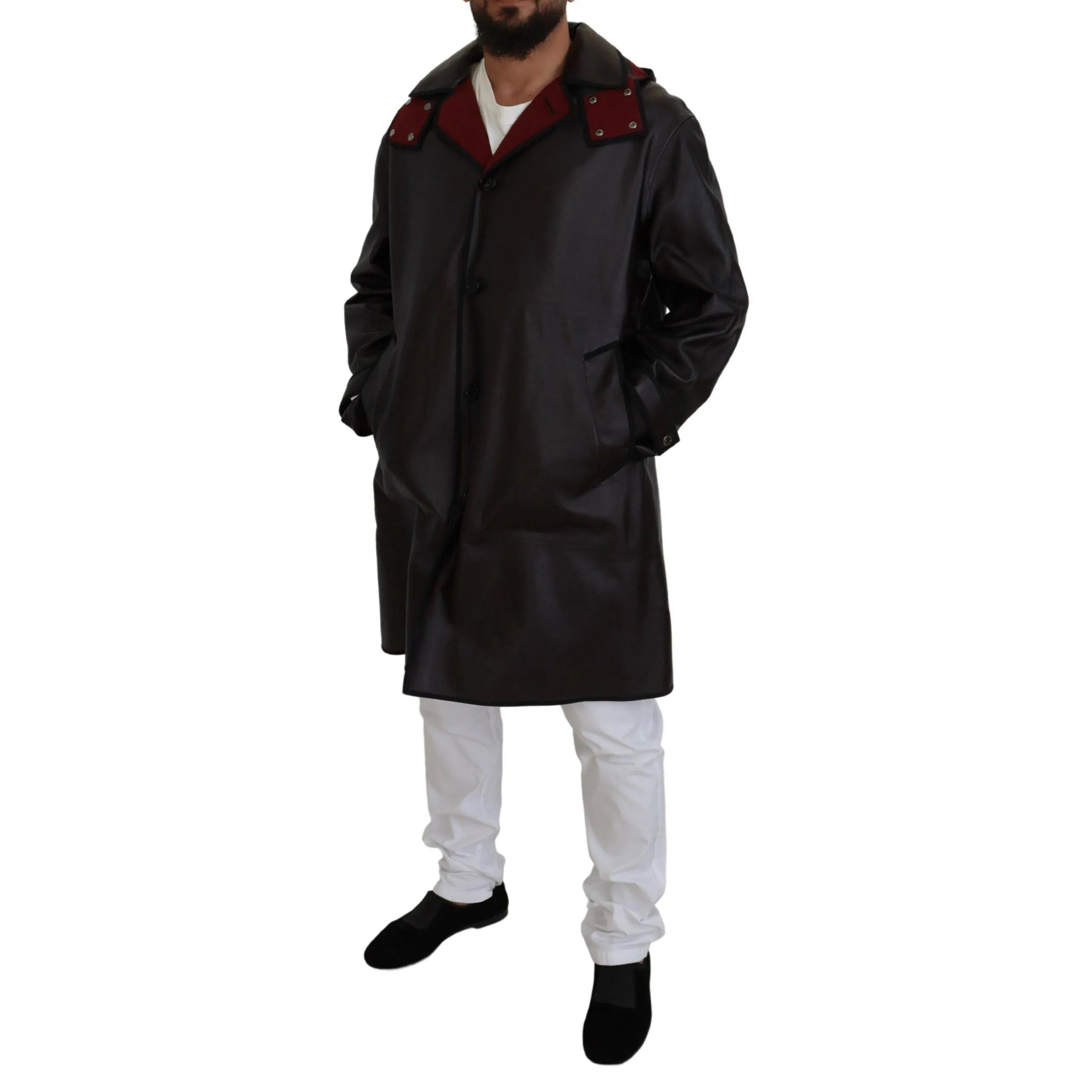 Dolce & Gabbana Elegant Hooded Parka Coat in Black and Bordeaux