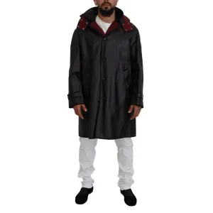 Dolce & Gabbana Elegant Hooded Parka Coat in Black and Bordeaux