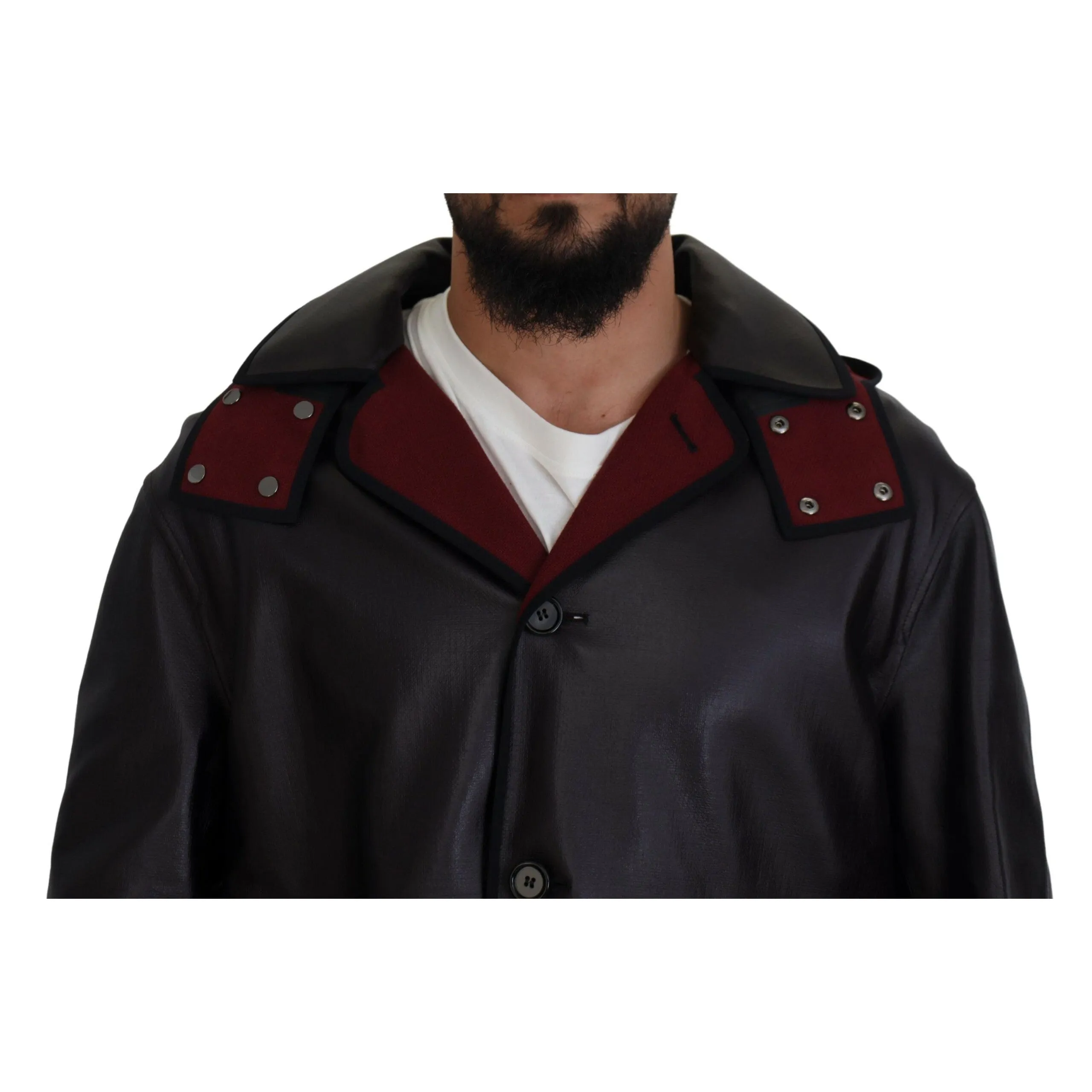 Dolce & Gabbana Elegant Hooded Parka Coat in Black and Bordeaux