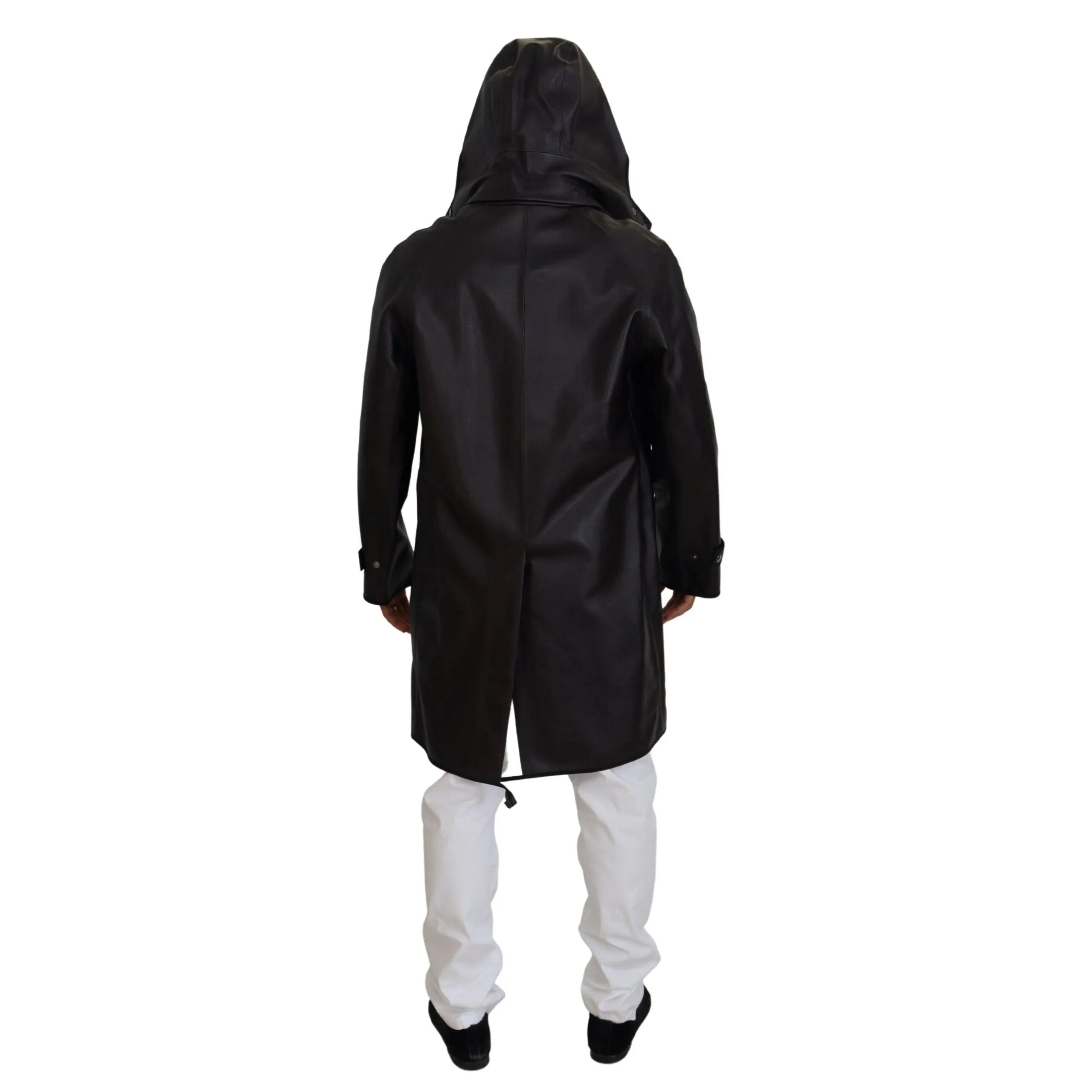 Dolce & Gabbana Elegant Hooded Parka Coat in Black and Bordeaux