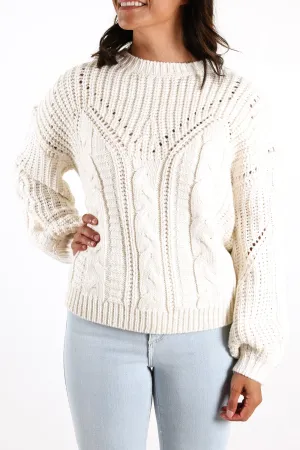 Folktale Chunky Crew Neck Knit Whisper White