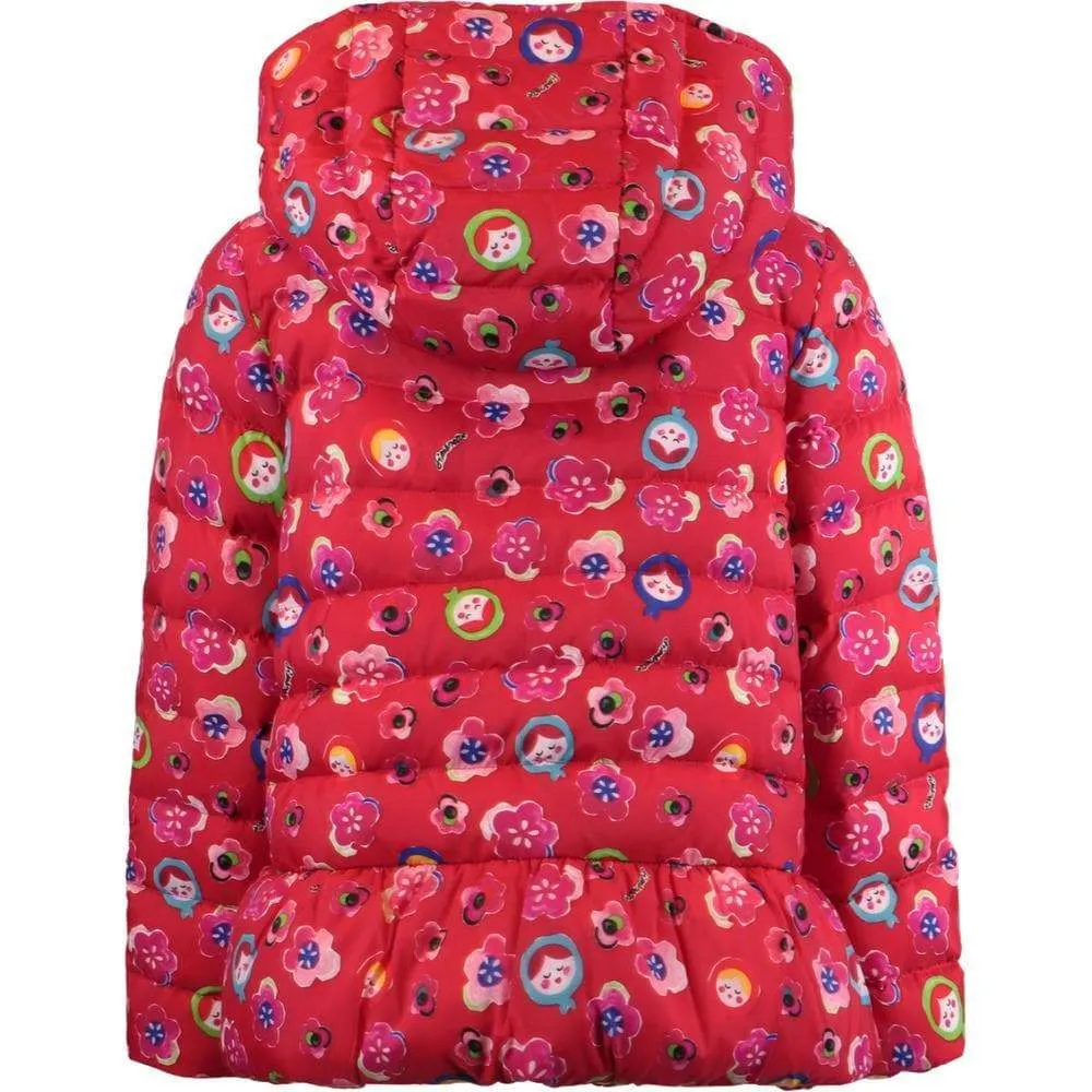 Girls Red Floral Padded Jacket