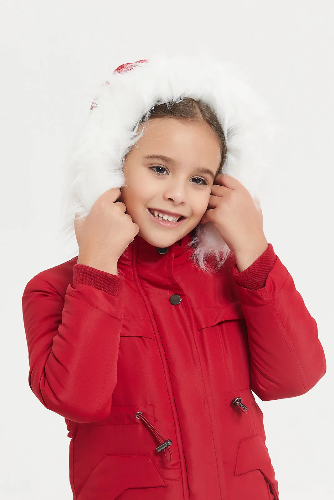 Girls Red Hooded Parka Jacket