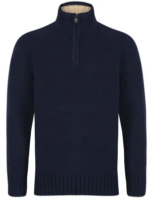 Haggs Zip Neck Chenille Pullover Jumper in Eclipse Blue - Kensington Eastside