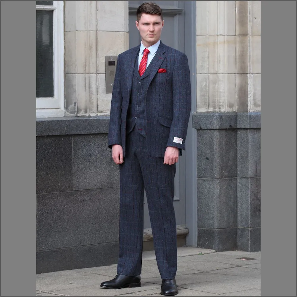 Harris Tweed Blue, Wine Check 3pc Suit>