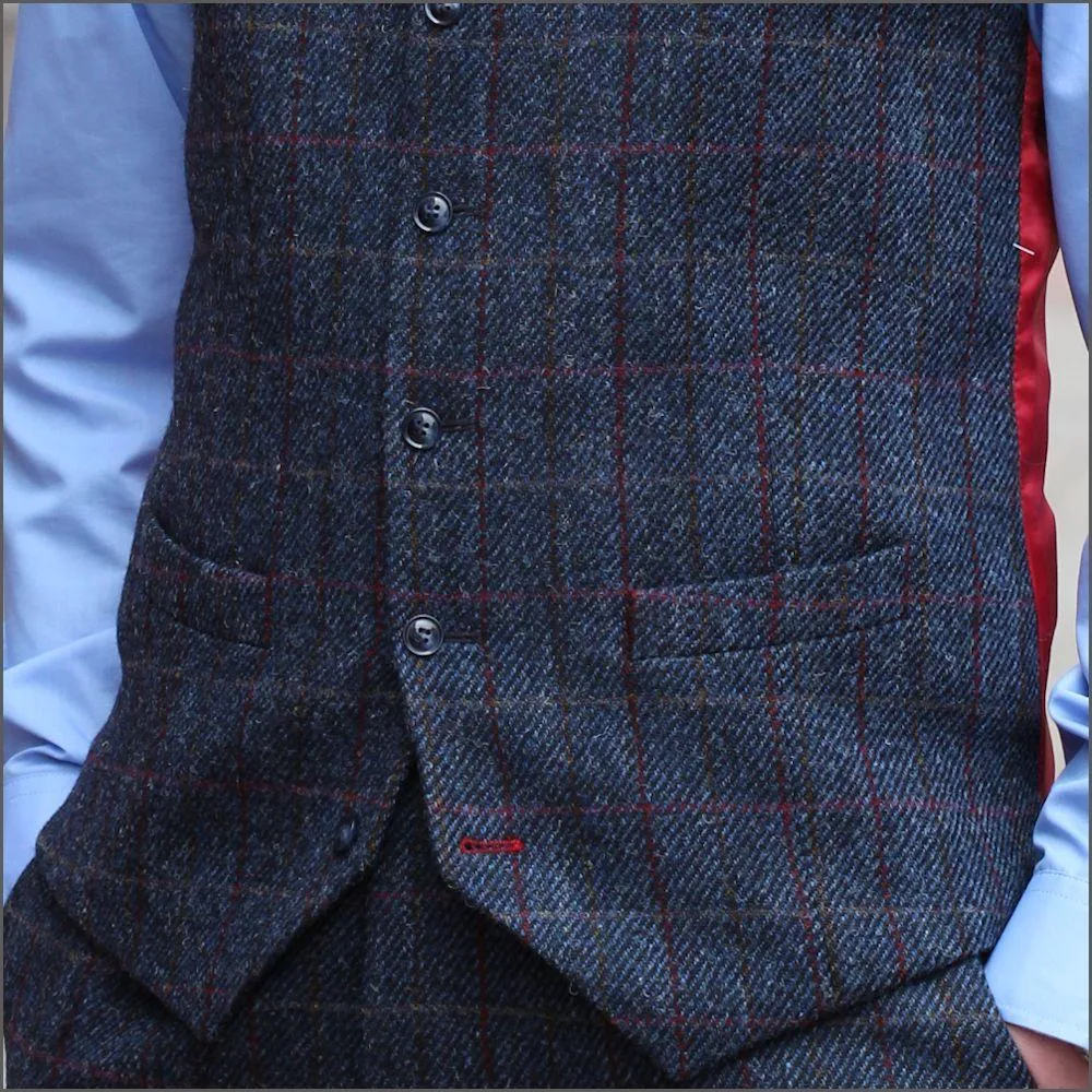 Harris Tweed Blue, Wine Check 3pc Suit>