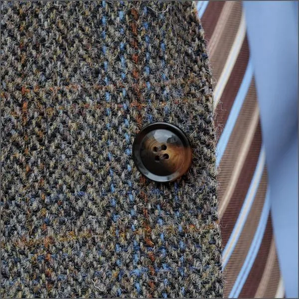 Harris Tweed Brown, Blue, Herringbone 3pc Suit>