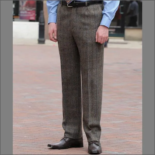 Harris Tweed Brown, Blue, Herringbone 3pc Suit>