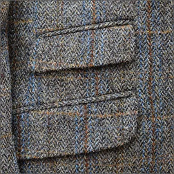 Harris Tweed Brown, Blue, Herringbone 3pc Suit>