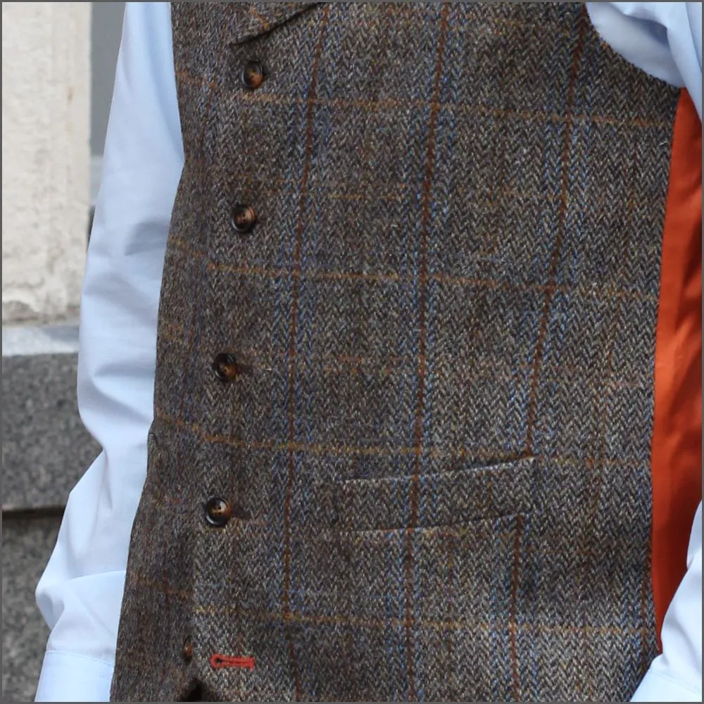 Harris Tweed Brown, Blue, Herringbone 3pc Suit>