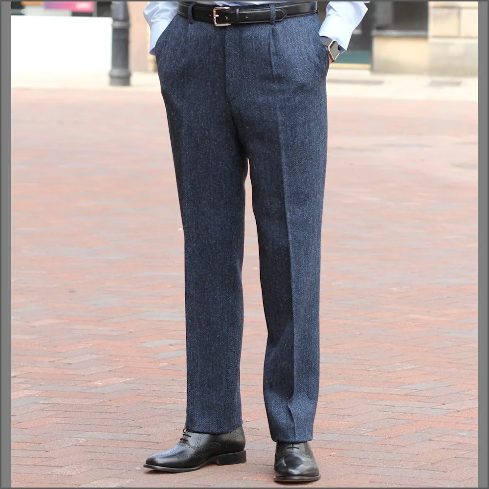 Harris Tweed Dark Blue Herringbone 3pc Suit^^