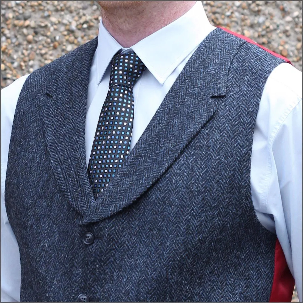 Harris Tweed Dark Blue Herringbone 3pc Suit^^